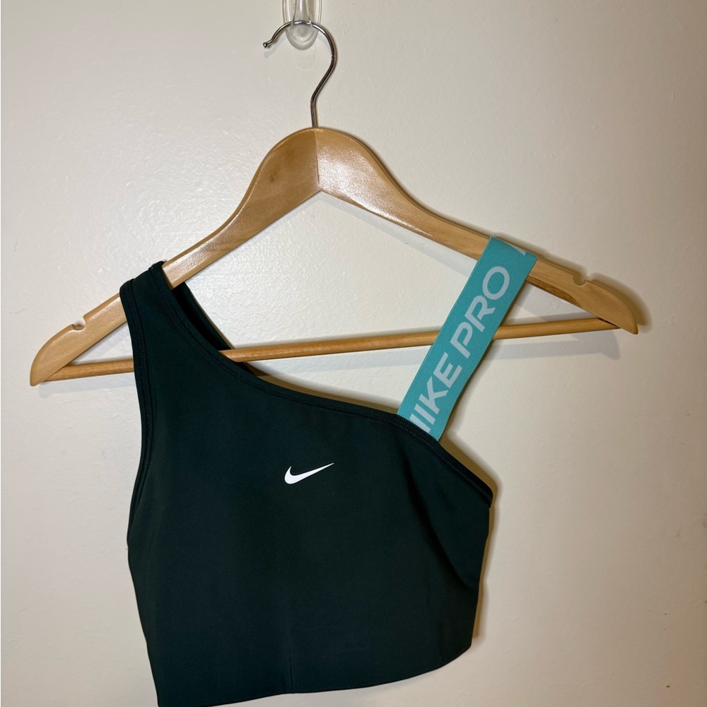 Nike Pro One-Shoulder Dark Green Sports Bra